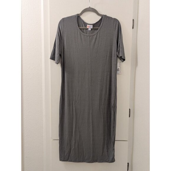 Lularoe Julia Ribbed Gray Short-Sleeve Dress XL Rayon/Spandex Blend - Picture 1 of 6